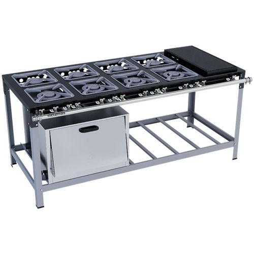 Fogão Industrial Stori Premium 8 Bocas 30x30 Forno com Chapa M24 Metalmaq Fogão Baixa Pressão Pintado
