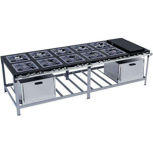 Fogão Industrial Stori Premium 10 Bocas 40x40 2 Fornos com Chapa M32 Metalmaq Fogão Baixa Pressão Pintado