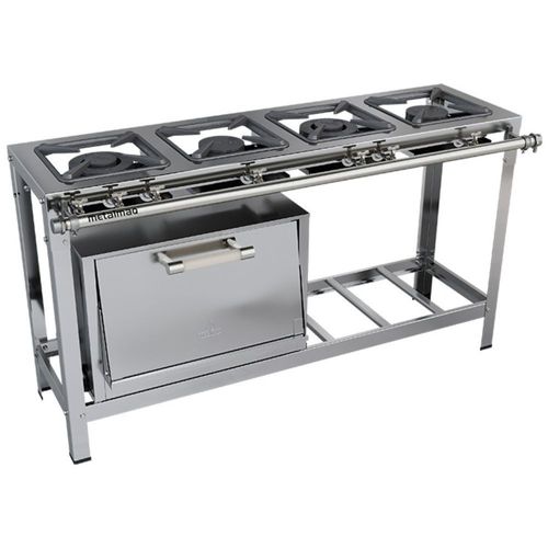 Fogão Industrial Stori Premium 4 Bocas 30x30 com Forno M12 Aço Inox 430 Metalmaq Fogão Baixa Pressão