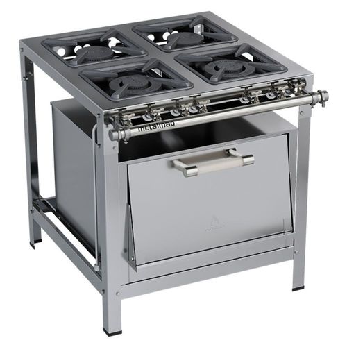Fogão Industrial Stori Premium 4 Bocas 30x30 com Forno M18 Aço Inox 430 Metalmaq Fogão Baixa Pressão