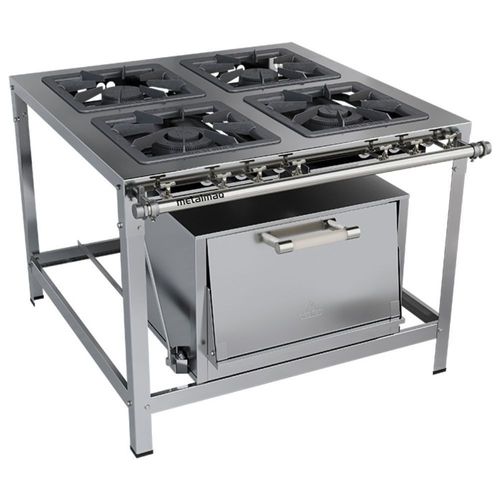 Fogão Industrial Stori Premium 4 Bocas 40x40 com Forno M18 Aço Inox 430 Metalmaq Fogão Baixa Pressão