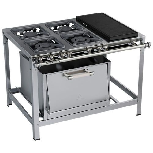 Fogão Industrial Stori Premium 4 Bocas 30x30 Forno com Chapa M22 Aço Inox 430 Metalmaq Fogão Baixa Pressão
