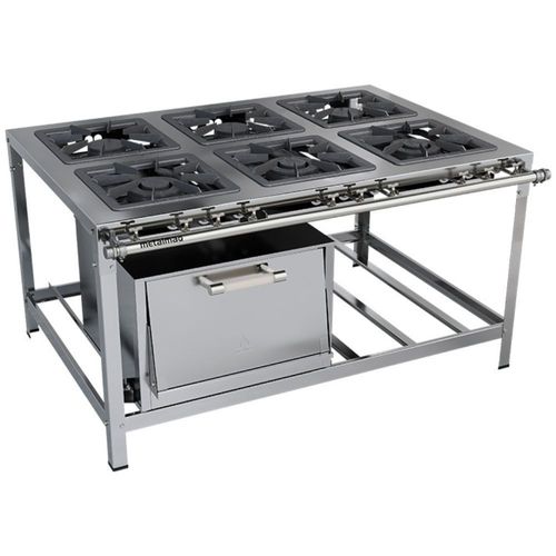 Fogão Industrial Stori Premium 6 Bocas 40x40 Forno M19 Aço Inox 430 Metalmaq Fogão Baixa Pressão