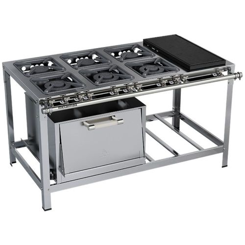 Fogão Industrial Stori Premium 6 Bocas 30x30 Forno com Chapa M23 Aço Inox 430 Metalmaq Fogão Baixa Pressão