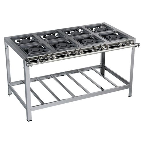 Fogão Industrial Stori Premium 8 Bocas 30x30 M16 Aço Inox 430 Metalmaq Fogão Baixa Pressão