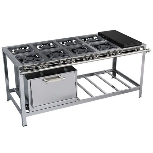 Fogão Industrial Stori Premium 8 Bocas 30x30 Forno com Chapa M24 Aço Inox 430 Metalmaq Fogão Baixa Pressão