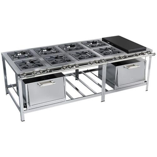 Fogão Industrial Stori Premium 8 Bocas 40x40 2 Fornos com Chapa M31 Aço Inox 430 Metalmaq Fogão Baixa Pressão