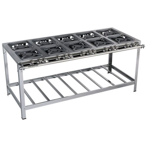 Fogão Industrial Stori Premium 10 Bocas 30x30 M17 Aço Inox 430 Metalmaq Fogão Baixa Pressão