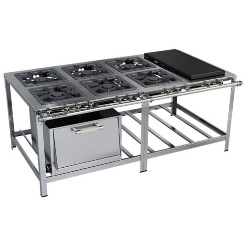 Fogão Industrial Stori Premium 6 Bocas 40x40 Forno com Chapa M23 Aço Inox 430 Metalmaq Fogão Baixa Pressão