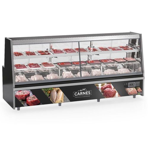 Balcão de Frios e Avícola Aquecidos GRTA300A Gelopar Expositor de Carnes Preto 3MT 220V