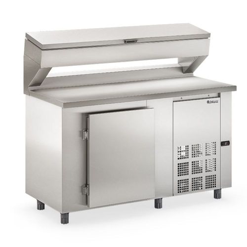 Balcão Condimentado 1 Porta e 8 Gns 1/4 com Tampa GBPZ150TCBAI Gelopar Balcão Refrigerado, acompanha Cubas Inox 220V