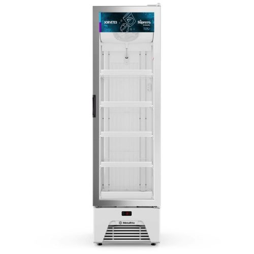 Freezer Vertical Slim Frost Free para Sorvetes 337L VF28 Metalfrio Expositor Branco 220V